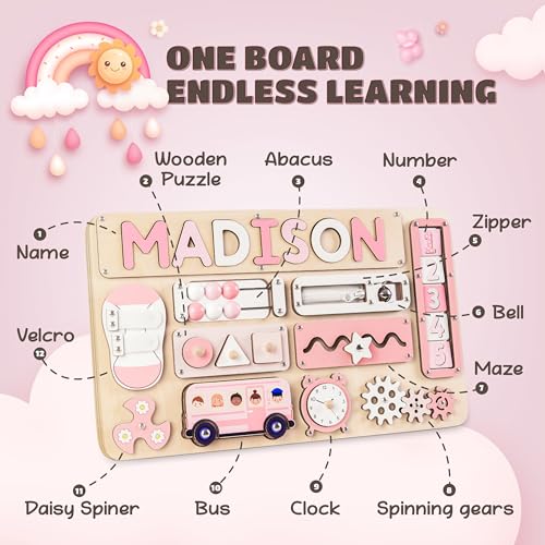 Image of KALOTOYS Personalized Large Busy Board for Toddlers - Montessori Busy Board - Montessori Toys for 1 Year Old Baby Boys Girls - Sensory Toys for Toddlers 1-3 - Peronalized Baby Gift