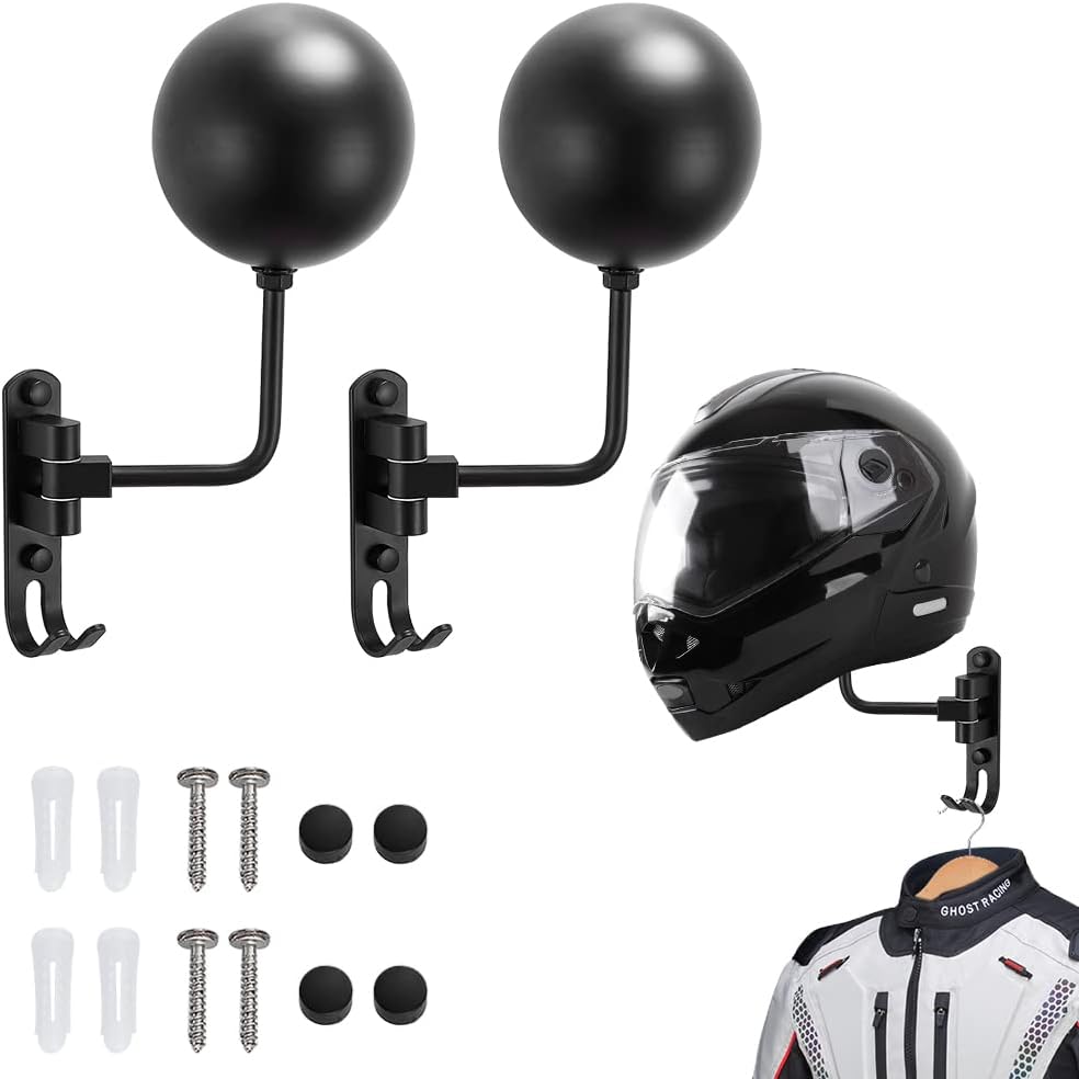 2 Pack Motorcycle Helmet Holder,180°Rotation Helmet Rack with Hooks Multi-Purpose Helmet Holder Wall Mount Metal Helmet Stand Motorcycle Accessories 2 Pack Motorcycle Helmet Holder,180°Rotation Helmet Rack with Hooks Multi-Purpose Helmet Holder Wall Mount Metal Helmet Stand Motorcycle Accessories