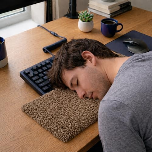 Image of Soft Plush Keyboard Carpet Wrist Rest Pad - Fluffy Ergonomic Wrist Support & Desk Nap Pillow for Computer, Laptop, Office Work & Gaming - Fuzzy Shag Desk Rug Cushion (45 x 15 cm) - Beige