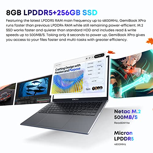 CHUWI Ordenador Portátil Gemibook Xpro Laptop PC 14,1 Pulgadas Windows 11 OS Intel Alder Lake N100 hasta 3,4GHz, 8GB RAM 256GB SSD, 1920 * 1080 IPS, HDMI/Full HD/WiFi 6/BT5.2