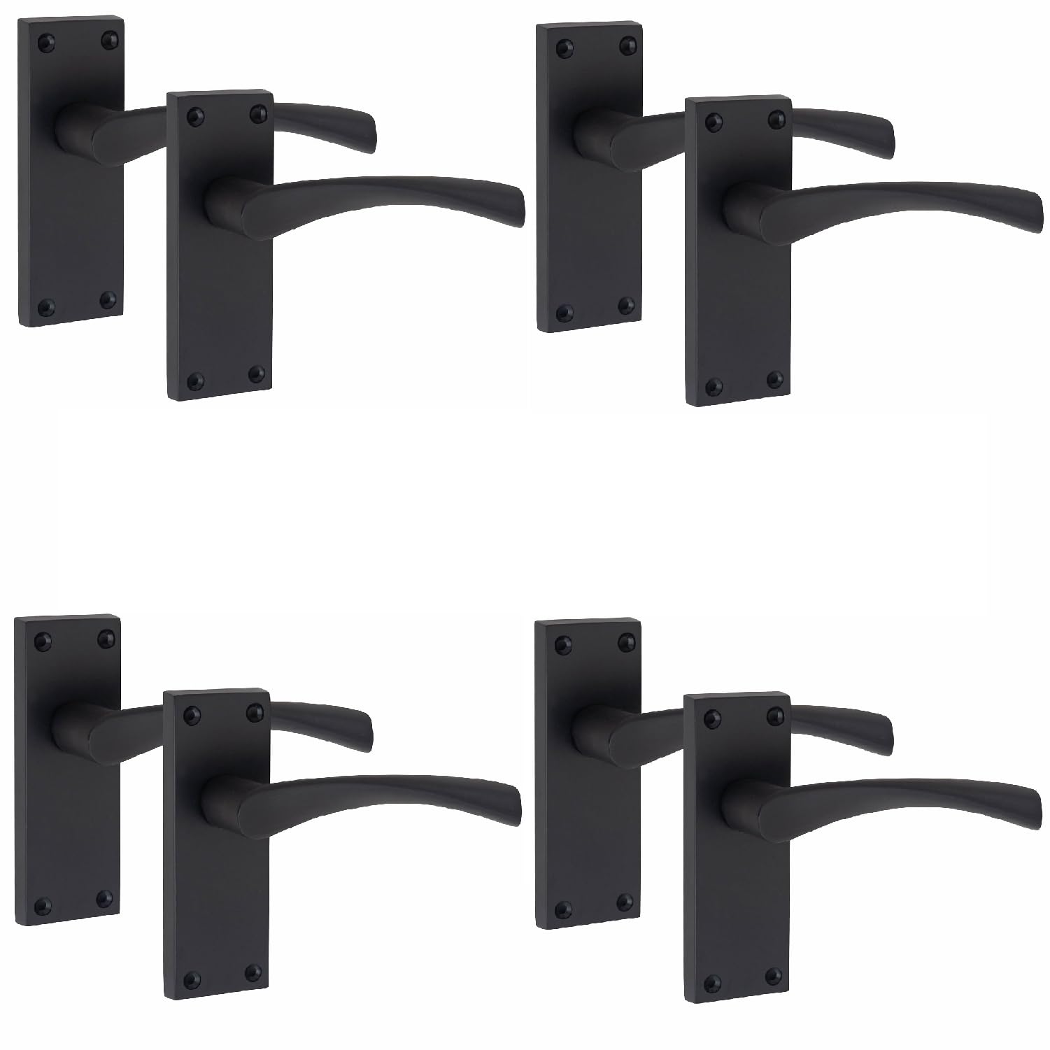 Golden Grace Matt Black Victorian Scroll Astrid Door Handles Latch In Finish, 4 Pairs - 120Mm X 40Mm Backplate