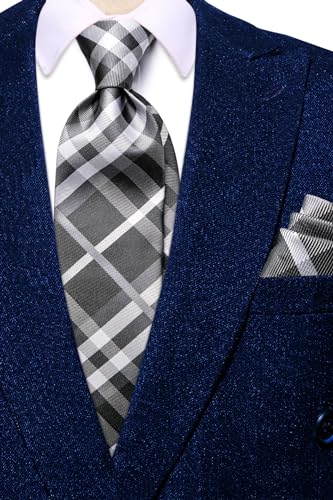 Image of Hi-Tie Mens 70inches Tie Set Extra Long Necktie for Men Cufflinks Handkerchief Big Tall Men Business Wedding
