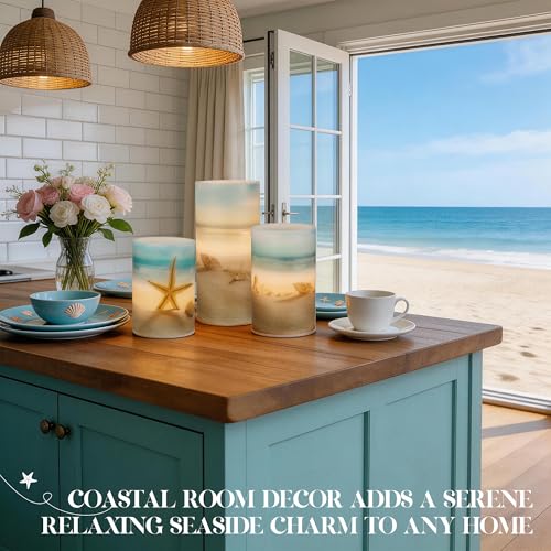 Image of Beach Coastal Ocean Decor Seashell & Starfish Battery Flameless LED Candles