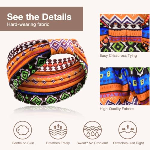 Image of Awumbuk Wide Headbands for Women Knotted No Slip Head Bands Soft Turban Headband Hair Accessories Boho African Solid Color Head Wraps for Women Yoga Workout (Retro)