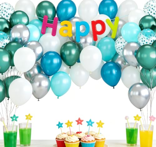 Image of Teal and Blue Balloons, 70-pack Teal Balloons for Party
