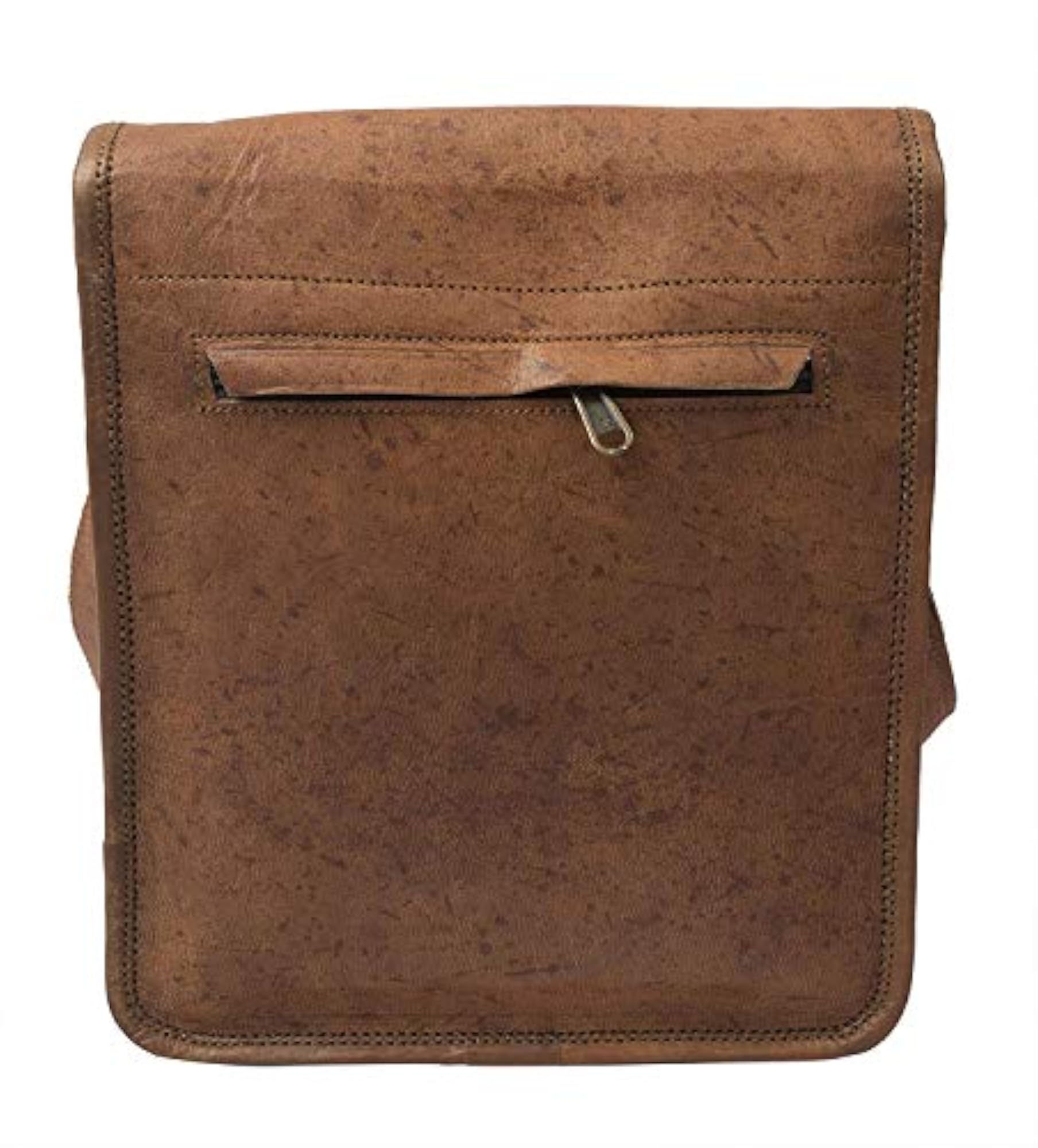 Brown Leather Vertical Sling Bag With Front Pocket