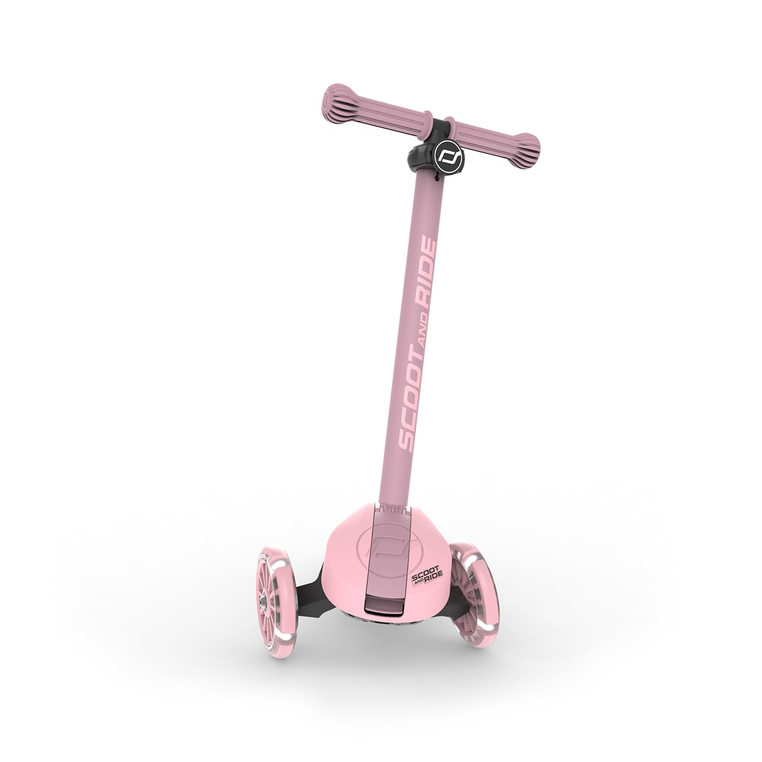 Scoot & Ride Highwaykick 3S Patinete infantil a partir de 3 años, altura regulable, 2 posiciones, dirección LED, ruedas plegables para niños, 96 – 130 cm