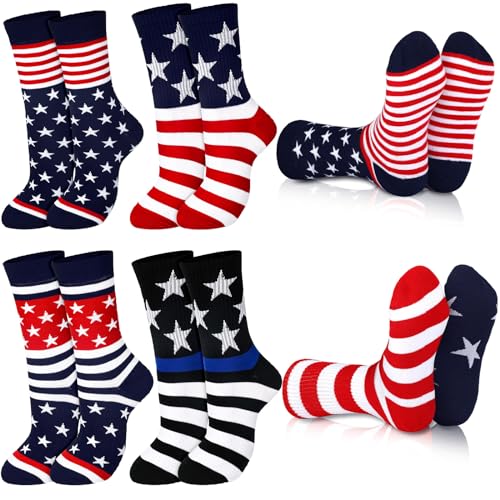 6 Pairs American Flag Socks USA Socks 4th of July Socks for Men Patriotic Flag Socks Novelty Crew Socks Red Blue and White Stars and Stripes Dress Socks USA Gifts for Foreigners