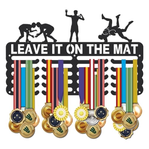 SUPERDANT Wrestling Medal Hanger Display Wrestling Medal Holder Award Metal Organizer Ribbon Display Holder Rack Wall Mounted Race 5 Rows 20 Hangers Non-Slip Hooks for Athletes Fathers Gifts
