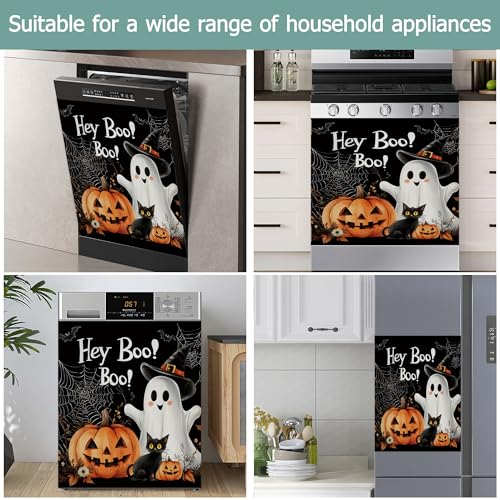 Image of Cute Ghost Dishwasher Covers for The Front Magnetic,Halloween Pumpkin Cat Refrigerator Magnets Decoration,Reusable Dishwasher Cover Panel for Home Kitchen Decor 23x26 Inch