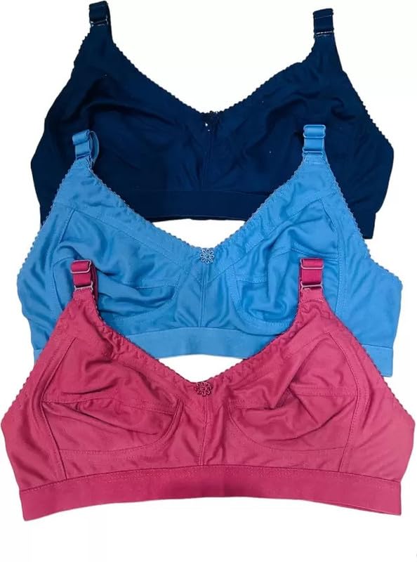 Image of Women's Cotton Blend C-Cup Non-Padded Heavy Bust Seamless Minimizer Full Coverage Non-Wired T-Shirt Everyday Bra Combo Pack of 3