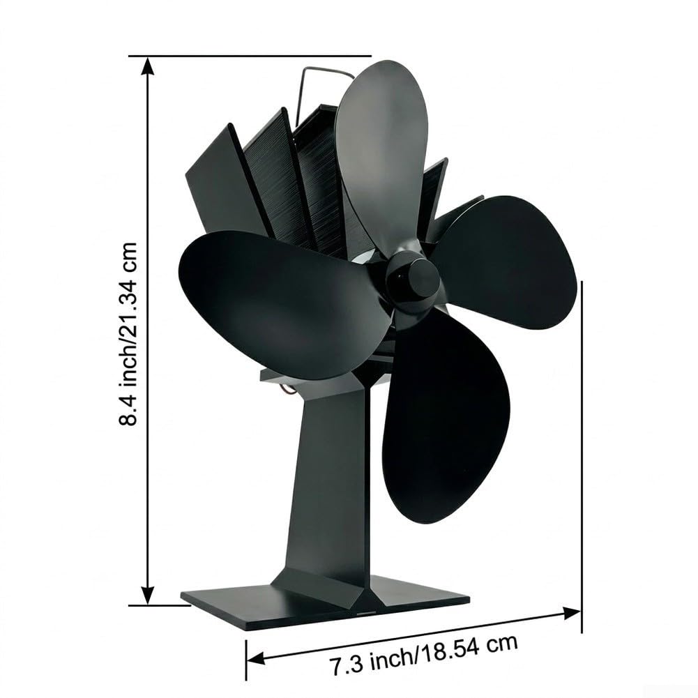 Ventilador Estufa para leña 4 Aspas Silencioso Sin Electricidad Distribución Calor para chimenea para acero Inoxidable 21x18cm