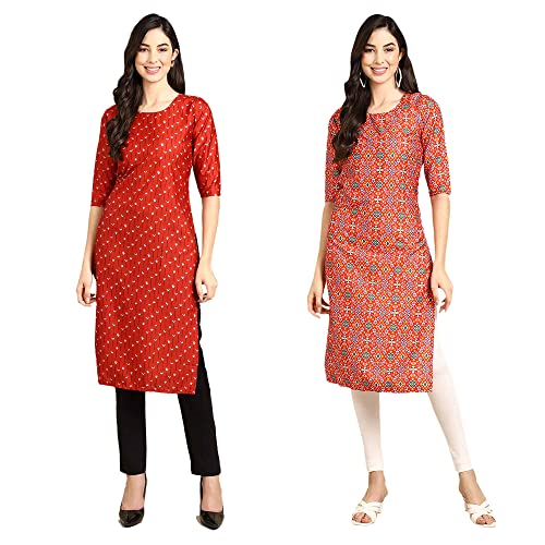 Image of Pinkmint Designer Woman's Crepe Multicolored Straight Kurta [A-355-330]