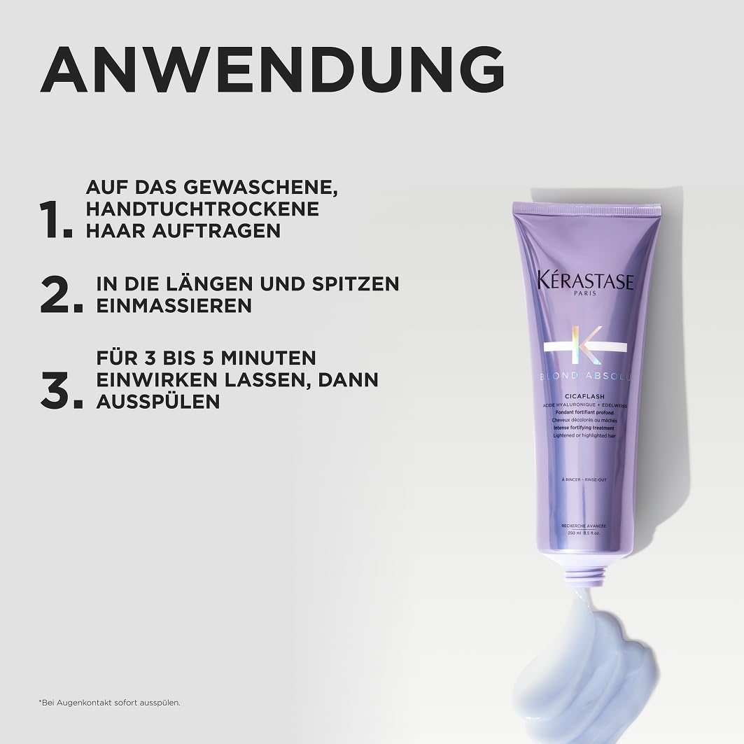Kérastase Blond Absolu, Conditioner für trockenes und blondiertes oder gesträhntes Haar, Gegen Haarbruch und Spliss, Mit Hyaluronsäure, Cicaflash Conditioner, 250 ml