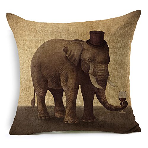 Custom Cotton Linen Leaning Cushion Throw Pillow Covers Pillowslip Case,Size 17.7" x 17.7" Square ,Gray - Elephant