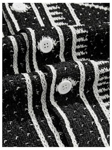 Men's Graphic Crochet Sweaters Button Down Short Sleeve Summer Collared Knit Tops4