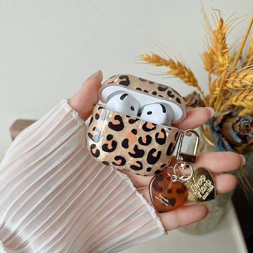Image of MINSCOSE for AirPods 4 Case,Cool Glitter Leopard Shell Pattern Design with Stylish Heart Shaped Keychain,Soft TPU Protective Cover with Cleaner Kit for AirPods 4-Cold