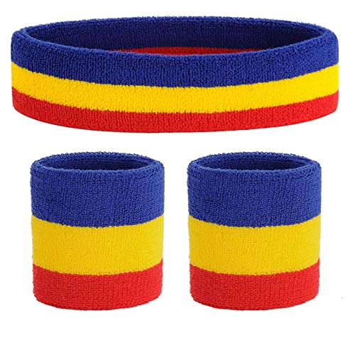 Image of ONUPGO Sweatband Set Sports Headband Wristband Set Sweatbands Terry Cloth Wristband Wrist Sweatband Headbands Moisture Wicking Sweat Absorbing Head Band