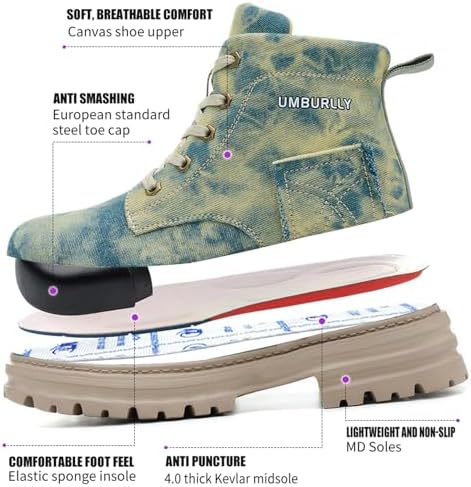 Hogent Women's Men's Steel Toe Boots - Lightweight Breathable