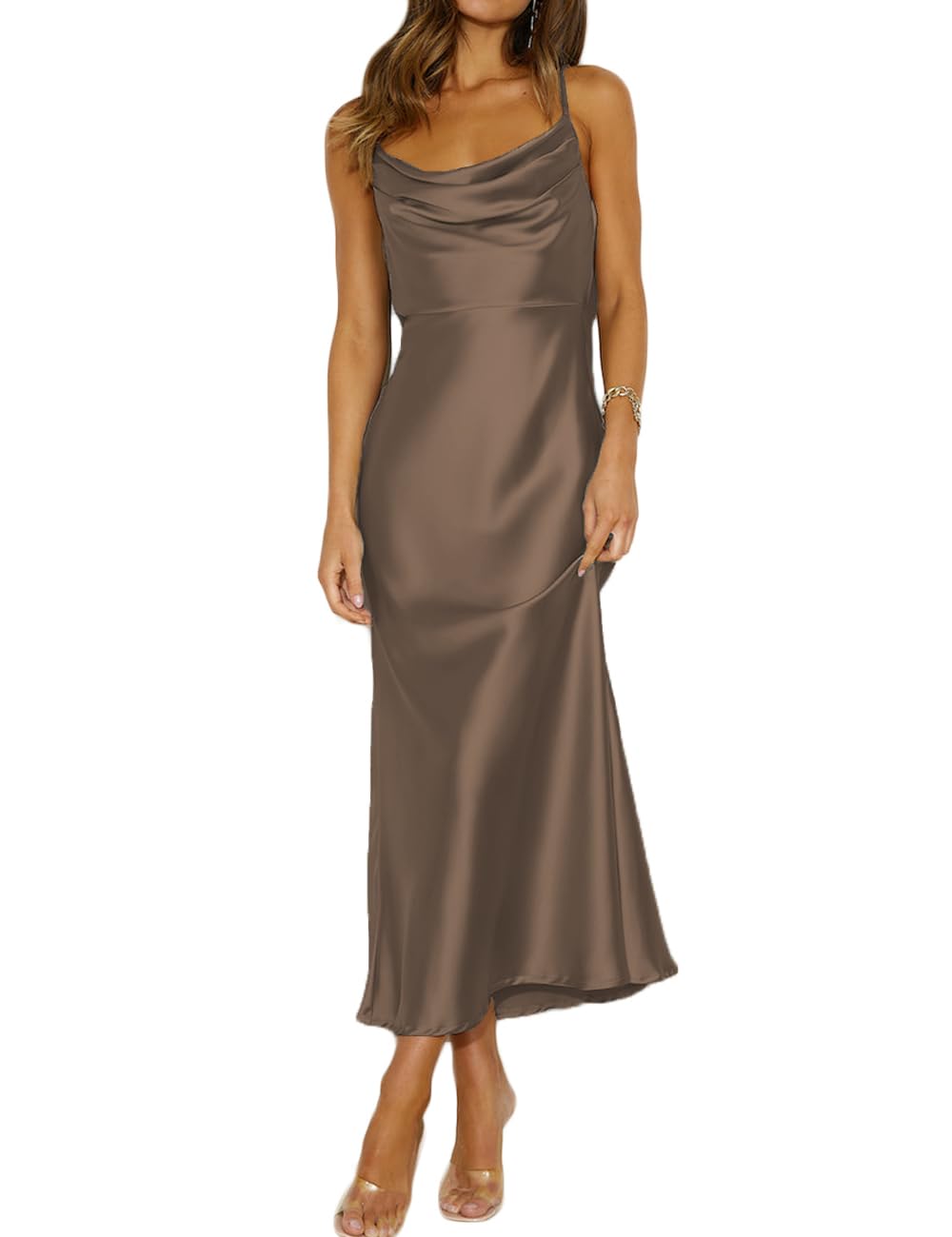 Mogidol Cowl Neck Tie Back Dress
