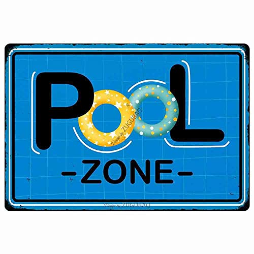 Letrero de estaño para zona de piscina, letrero de metal duradero para decoración al aire libre para playa, hogar, bar, piscina, terraza, valla, paredes, 30.5 x 20.3 cm, placa colgante