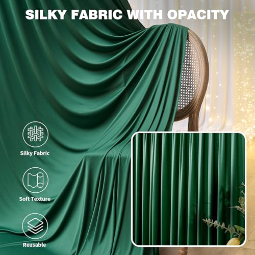 Image of 30ftx12ft Hunter Green Backdrop Curtains for Parties, Wrinkle Free Polyester Hunter Green Photo Backdrop Drapes 6 Panels 12 ft Long Back Drop Cloth for Wedding Birthday Photography Background Party