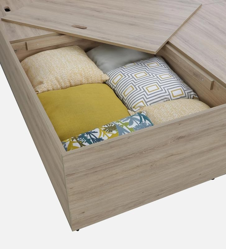 Image of Mintwud Pepperfry Engineered Wood Queen Size Bed with Box Storage | Wooden Double Bed Cot Palang Furniture with Headboard for Home Bedroom Living Room and Hotel (French Oak Finish)