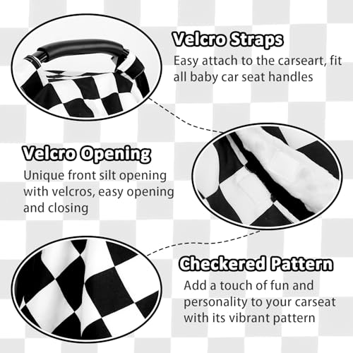 Image of DILIMI Baby Car Seat Cover, Minky Warm Car Seat Covers for Babies, Peekaboo Opening Infant Car Seat Cover, Nursing Cover Carseat Canopy, Black Checkered