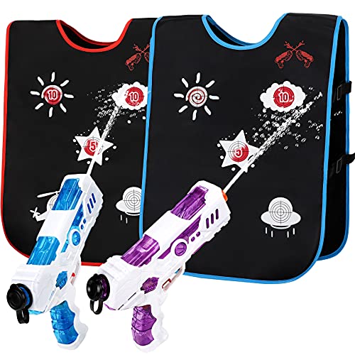 Water Guns & Water Activated Vests, 2 Pack Super Water Blaster Soaker Squirt Guns & Target Vests Summer Backyard Water Toy for Kids Water Battle Guns Toy Outdoor Play Fun Toy for Boys Girls