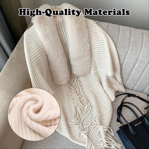 Permitime Loose Shawl, Permitime Knitting Thick Womens Loose Shawl, Winter Knit Fringe Fur Collar Shawl2