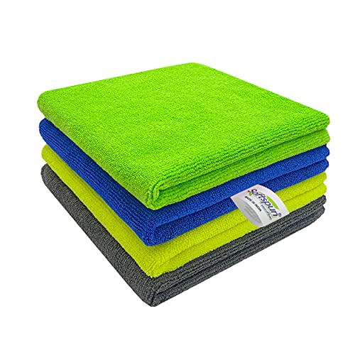 SOFTSPUN Microfiber Cleaning Cloths, 4pcs 40x40cms 340GSM Multi-Colour! Highly Absorbent, Lint and Streak Free, Multi -Purpose Wash Cloth for Kitchen, Car, Window, Stainless Steel, silverware.