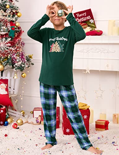 MISSKY Christmas Pajamas for Family Long Sleeve Print Top and Plaid Pants Sleepwear Xmas Holiday Pjs Sets2