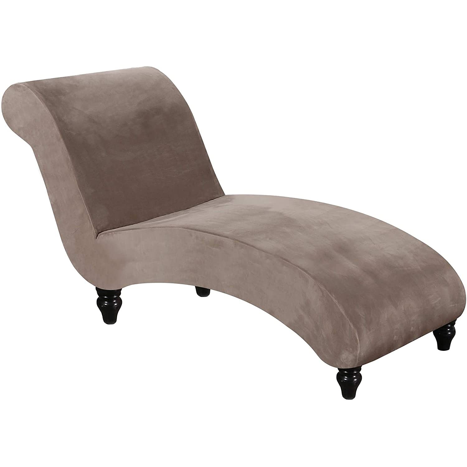 Gyhh Taupe Stretch Velvet Lounge Chaise Cover 1-Piece Super Soft Luxurious Chaise Longue Slipcover For Indoor Bedroom, Machine Washable