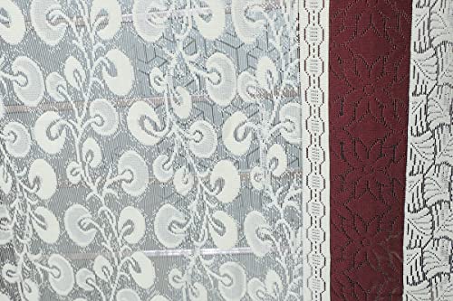 Image of Exporthub 2 Pieces Fancy Sparkling Cream Flowers Brown Stripe Heavy Quality Sheer Strip Semi-Transparent Net Curtains - Size - Door - 4 x 7 feet (EHSPR776 74)