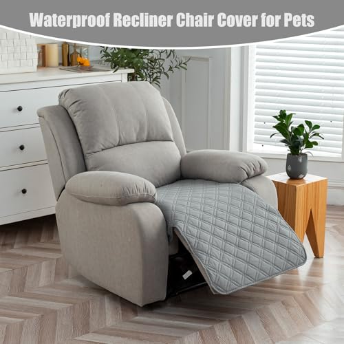 Image of Genina Waterproof Recliner Chair Covers, Recliner Cover for Dog Pets Friendly, Washable Antislip Reclining Chair Cover Furniture Protector, Sofa Slipcover for Living Room(23.6inch /Light Grey)