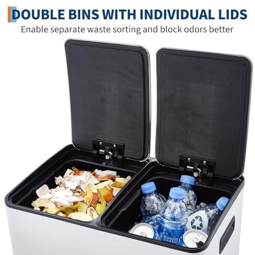 Bote de basura doble de acero inoxidable 16 gal blanco miniatura 5