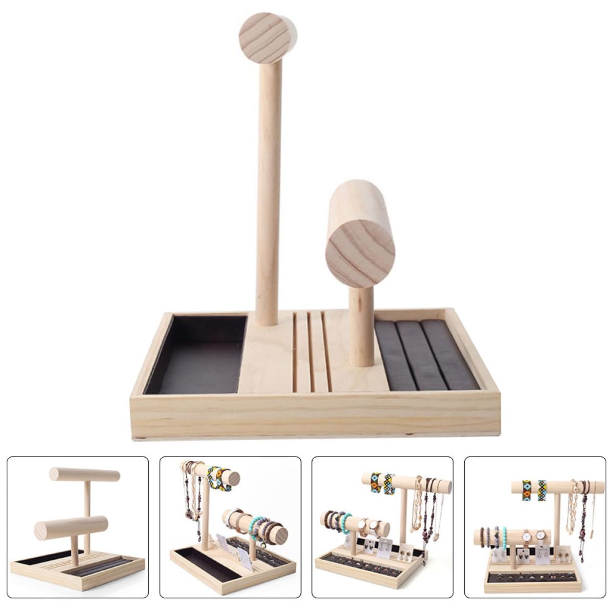 INOOMP Soporte de Madera para Joyas de Dos Capas, Marrón Organizador