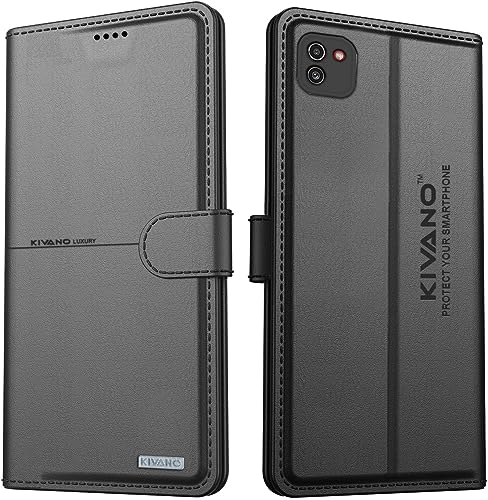 Image of KIVANO Compatible with Samsung Galaxy A03 Flip Cover | Leather Finish | Inside Pockets & Inbuilt Stand | Shockproof Wallet Style Magnetic Closure Back Cover Case