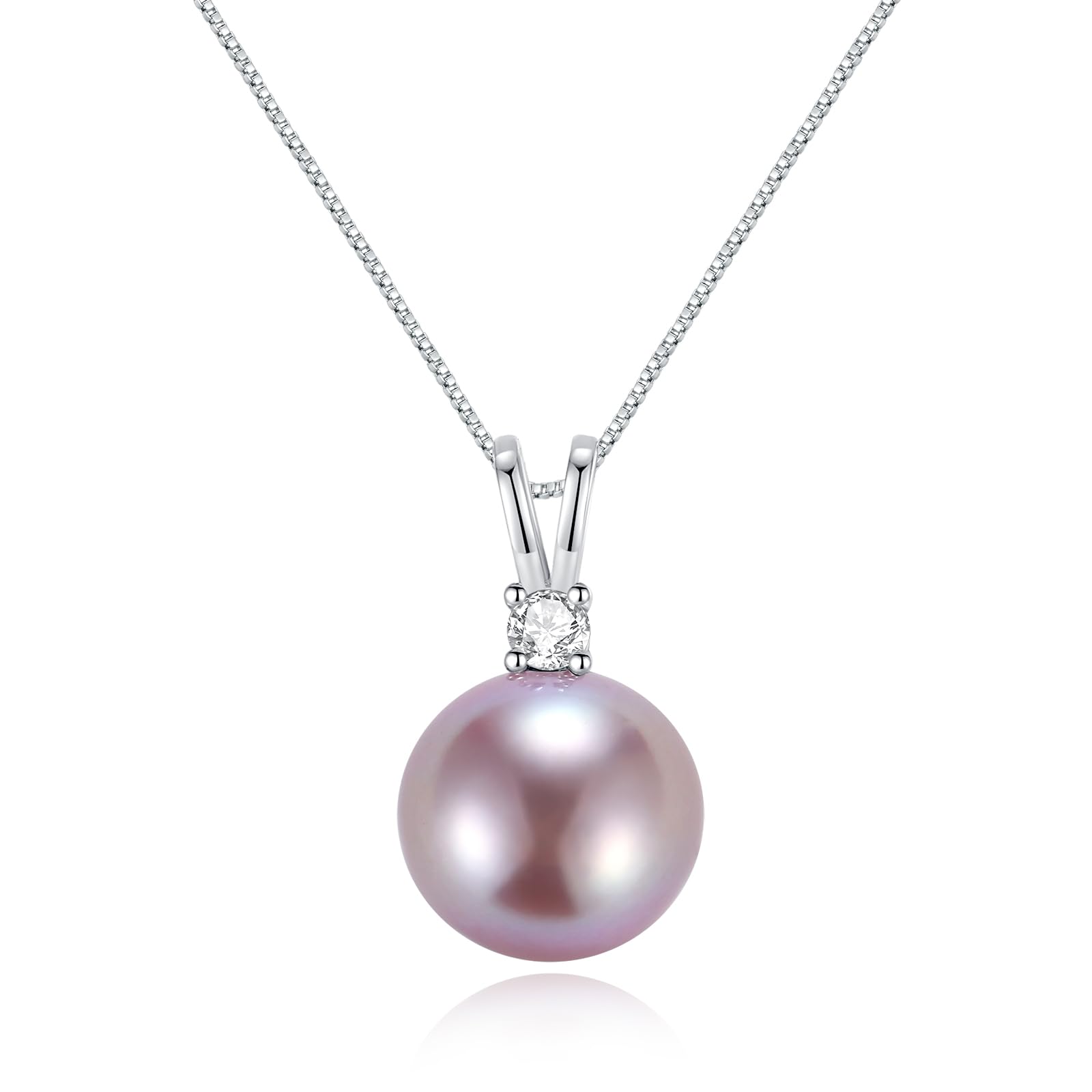 BAMIKI Cultured 11-12MM Round Pink Purple Blue Grey Golden Tahitian Black Pearl Necklace for Women, S925 Sterling Silver 18K Gold Plated, Single Pearl