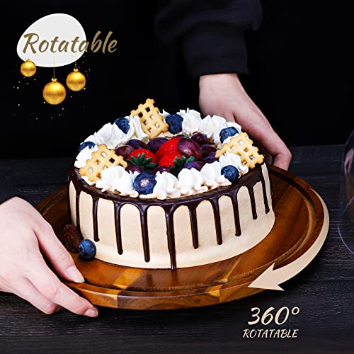 Rotating Cake Stand With Clear Acrylic Dome Lid,Wood Cake Stand With Turntable Base,Cake Display Server Tray For Kitchen,Birthday Parties,Weddings,Baking Gifts,Acacia Wood Cake Lazy Susan With Cover #TOP4