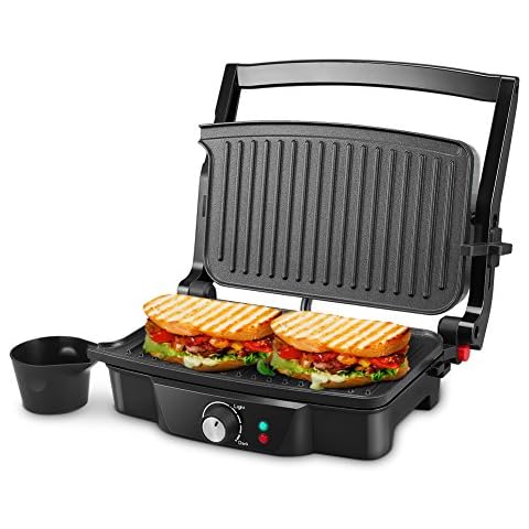 Panini Maker, iSiLER 2 Slice Panini Press Grill, Sandwich Maker Non-Stick Coated Plates, Opens 180 Degrees for Panini Cover