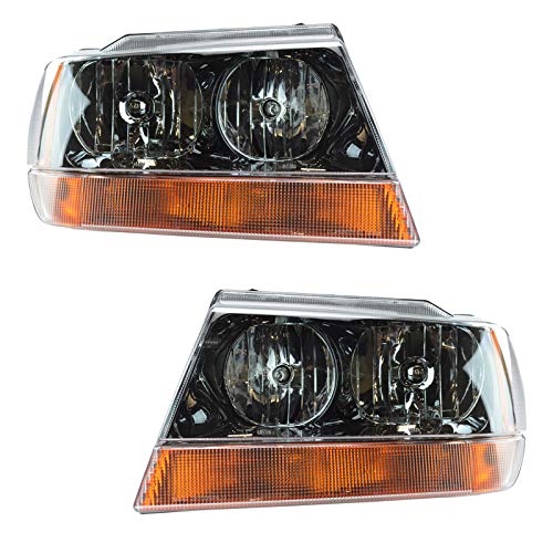 Image of TRQ Headlight Assembly Set CH2502121 CH2503121 Compatible with 1999-2004 Jeep Grand Cherokee