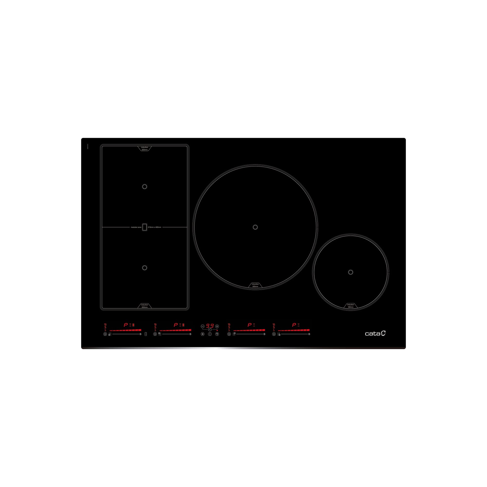 Cata Negro Placa De Inducción Insb 8021 Bk/A 4 Zonas De Cocción 9 Niveles Potencia Regulables + Booster Control Táctil Bisel Frontal Detección Recipientes Ancho 80 Cm Potencia 7,2 Kw Color