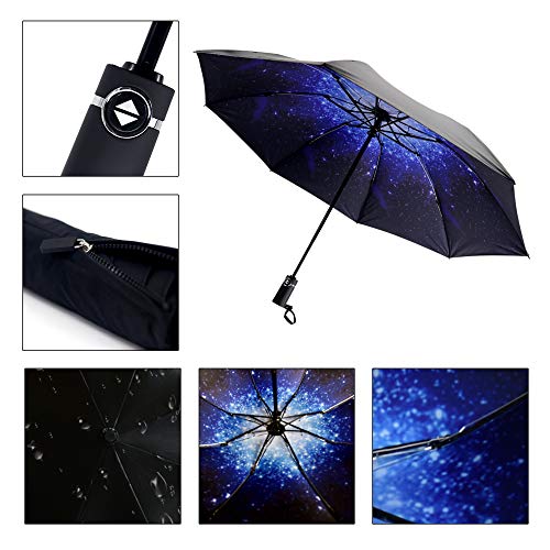 Image of SIEPASA Windproof Travel Compact Umbrella-Automatic Umbrellas for Rain- Folding Umbrella, Travel Compact Umbrella.(Inverted /Starry Sky /46 Inch)