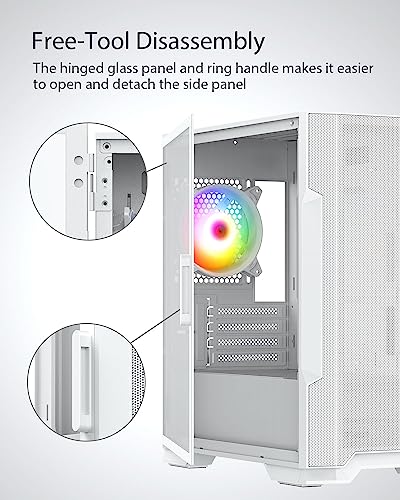 Vetroo M03 Compact Computer Case Micro Atx Mini Itx White Gaming Pc Case Rear 120Mm Addressable Rgb Fan Pre-Installed Door Opening Tempered Glass Side Panel & Front Mesh Panel #TOP2