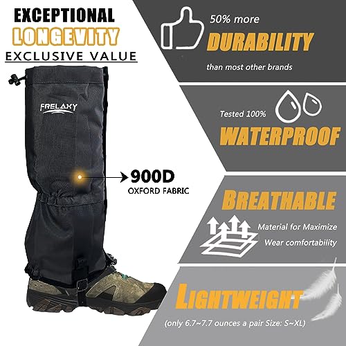 Image of Frelaxy Leg Gaiters Ultra HIGH-Performance Hunting Gaiters, 100% Waterproof Hiking Gaiters with Upgraded Rubber Foot Strap, Adjustable Snow Boot Gaiters