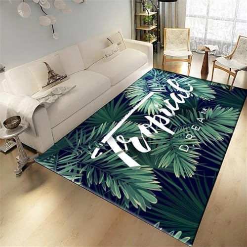 Wohnzimmer Bodenmatte Rutschfeste Unterseite Teppichboden Dunkelgrün Dichtes Großes Blattmuster...