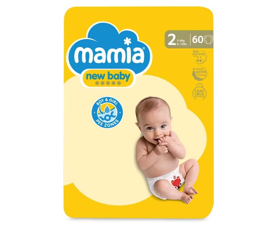 Mamia Size 2 New Baby Nappies 60 Per Pack - (Pack of 6)
