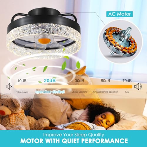 Image of Mpayel RGB Ceiling Fans with Lights and Remote, 13'' Low Profile Ceiling Fans, LED Bladeless Modern Flush Mount Ceiling Fan Light for Bedroom, Living Room, Kitchen