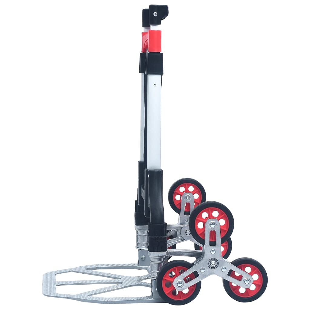 Wózek transportowy schodów, składany, z aluminium, srebrny, o udźwigu 70 kg, regulacja wysokości od 63 do 100 cm, trójkołowe podwozie do gospodarstwa domowego, ogrodu, na plac budowy i